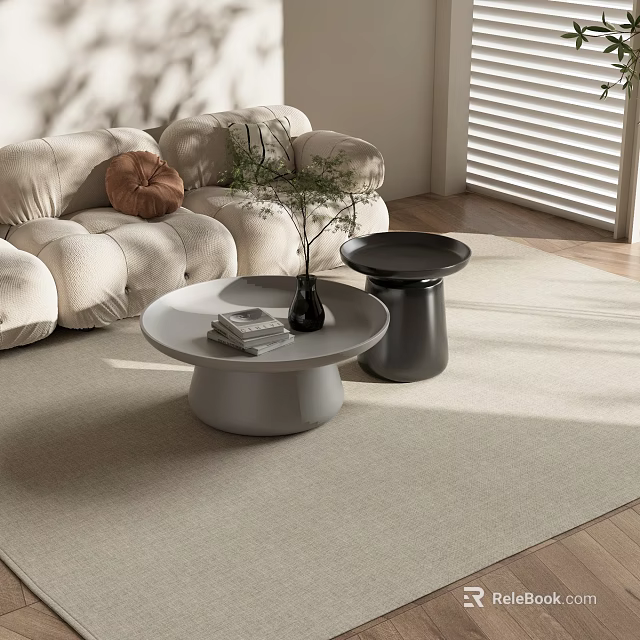 Modern Light Luxury Coffee Table With Sofa Decorative Plant And Books On Rug 3d model 