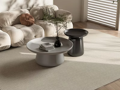 Modern Light Luxury Coffee Table With Sofa Decorative Plant And Books On Rug 3d model