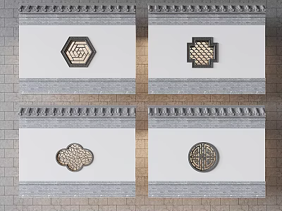 Hollow-out flower window garden stone window grilles Chinese-style lattice window hollow-out flower window landscape wall pane 3d model
