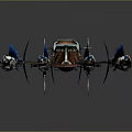 Mythical Ornate Chariot Pulled by Multiple Blue Swordfish With Green Seat And Decorative Structure