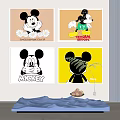 Mickey Mouse Decorative Wall Art Prints With Colorful Backgrounds And Daisy Elements 3d model
