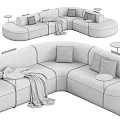 Modern Curved Sofas in Multiple Colors with Pillows Side Tables and Blankets 3d model