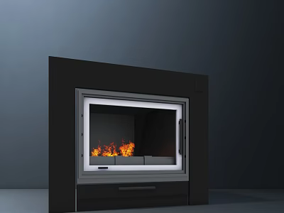 Modern Fireplace Design with Burning Flames and Black White Frame in Minimalist Interior 3d model