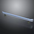Long Smooth Metal Handrail With Supports And Reflective Finish On Dark Background