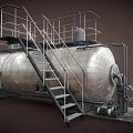 Industrial Metal Storage Tank With Staircase Platform Pipes And Valves