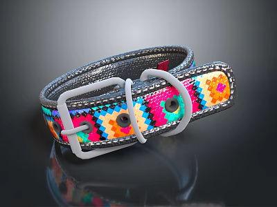 Colorful Woven Pet Collar With Geometric Patterns And Silver Metal Buckle Design 3d model
