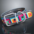 Colorful Woven Pet Collar With Geometric Patterns And Silver Metal Buckle Design