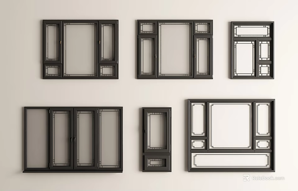 Various Casement Windows With Black Frames And Modern Design Styles 3d model
