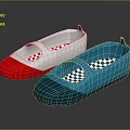 Red And Blue White Casual Shoes With Checkerboard And Small Red Patterns