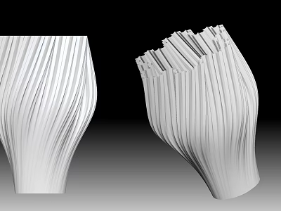 Two Elegant White Striped Vases With Modern Sculptural Design And Smooth Texture 3d model