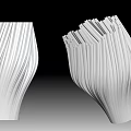 Two Elegant White Striped Vases With Modern Sculptural Design And Smooth Texture