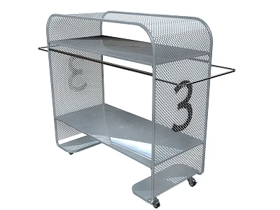 Modern Metal Mesh Cart With Three Tier Storage And Rolling Wheels 3d model
