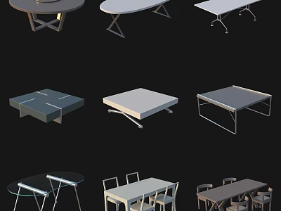 Contemporary Dining Table Set Featuring Round Oval Square Designs With Metal Frames And Chairs 3d model