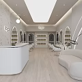 Modern Hair Salon Interior With Backlit Round Mirrors And Comfortable White Gray Chairs