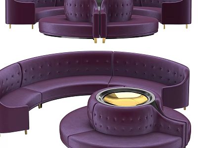 Elegant Purple Curved Tufted Sofa With Gold Round Center Table 3d model