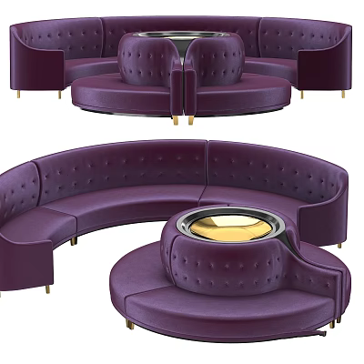 Elegant Purple Curved Tufted Sofa With Gold Round Center Table 3d model