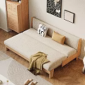 Two Seater Beige Sofa With Wooden Frame Black White Brown Pillows Throw Blanket And Wooden Floor