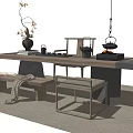 New Chinese Style Song Style Tea Table and Chair Tea Table Bench Vase Tea Set Ornaments 3d model