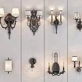 Stylish Wall Lights in Various Designs Mounted on White Wall 3d model