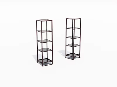 Two Black Display Shelves With Multiple Tiers Arranged Side By Side For 3d model