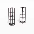Two Black Display Shelves With Multiple Tiers Arranged Side By Side For
