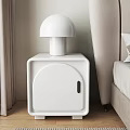 White Modern Bedside Table With Mushroom Shaped Lamp In Bedroom Setting 3d model