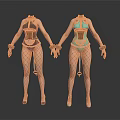 Women In Black And Blue Bodysuits With Fishnet Stockings High Heels And Wrist Cuffs