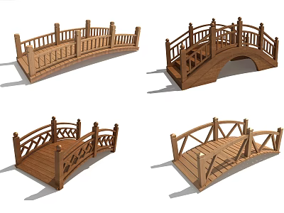 Decorative Wooden Bridge 3D Models With Various Design And Railing Styles 3d model
