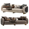 Modern Two Seater Sofa With Plush Pillows Throw Blanket Leather Armrest Trim And Gold Legs