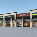 Commercial Retail Storefronts With Branded Signboards Glass Windows And Colorful Facades