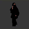 Child In Traditional Black Robe Standing Against Gray Background Full View