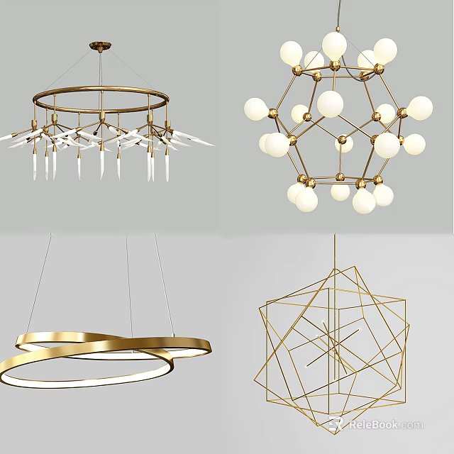 Modern Unique Shape Pendant Lights With Geometric Metal Frame Sphere Ring Design 3d model