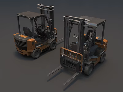 Two Industrial Forklifts With Front And Side View Design For Material Handling 3d model