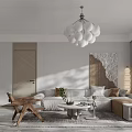Modern Living And Dining Room Interior With Sofa Coffee Table And Chandelier 3d model