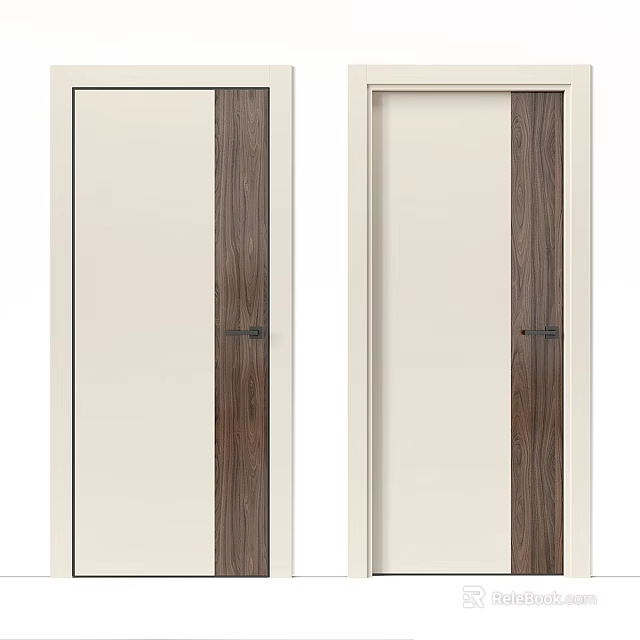 Modern Interior Flush Doors With Cream And Walnut Wood Panel Design 3d model 