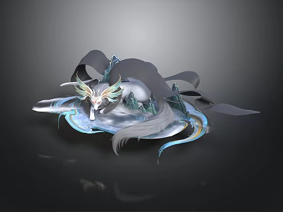 Ethereal Mythical Character With Dragon Like Features And Flowing Blue Ribbons In 3D Model Design 3d model