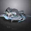 Ethereal Mythical Character With Dragon Like Features And Flowing Blue Ribbons In 3D Model Design