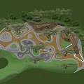 Modern Garden Landscape Design With Curved Pathways Lush Trees And Green Lawns