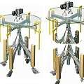 Modern Glass Top Side Table with Metal Frame Yellow Support Legs and Rolling Wheels