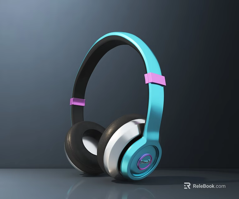 Stylish Teal Headphones With Black Ear Cushions And Pink Accents Design 3d model 