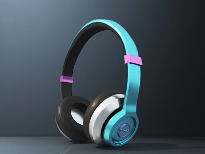 Stylish Teal Headphones With Black Ear Cushions And Pink Accents Design 3d model