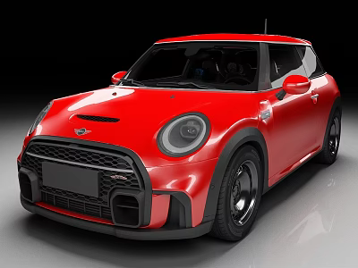 Red Mini Cooper Sports Car With Black Wheels And Front Grille Design 3d model