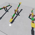 Colorful Wooden Seesaws With Multicolored Pillars And Yellow Seats For Kids Playground