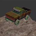 Vintage Pickup Truck on Rocky Terrain with Roof Lights and Off Road Tires