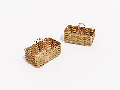 Two Natural Handwoven Wicker Baskets With Handles For Home Storage Use 3d model