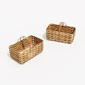 Two Natural Handwoven Wicker Baskets With Handles For Home Storage Use
