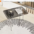 Sleek Black Side Table With Metal Legs Coffee Cup And Magazine On Striped Rug