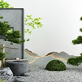 Traditional Japanese Courtyard Garden With Stone Lantern Pine Trees And Dry Landscape Gravel