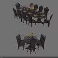Elegant Classic Dining Table Set With Round Table Carved Wooden Chairs And Flower Vase Decoration