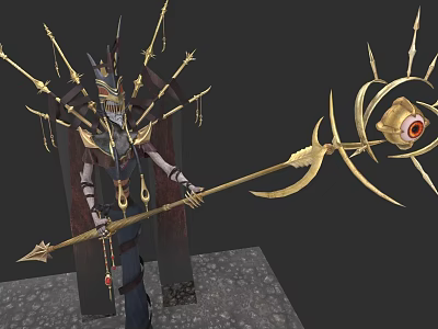 Game And Movie Character With Spiked Headdress Golden Staff And Single Eye Ornament 3d model